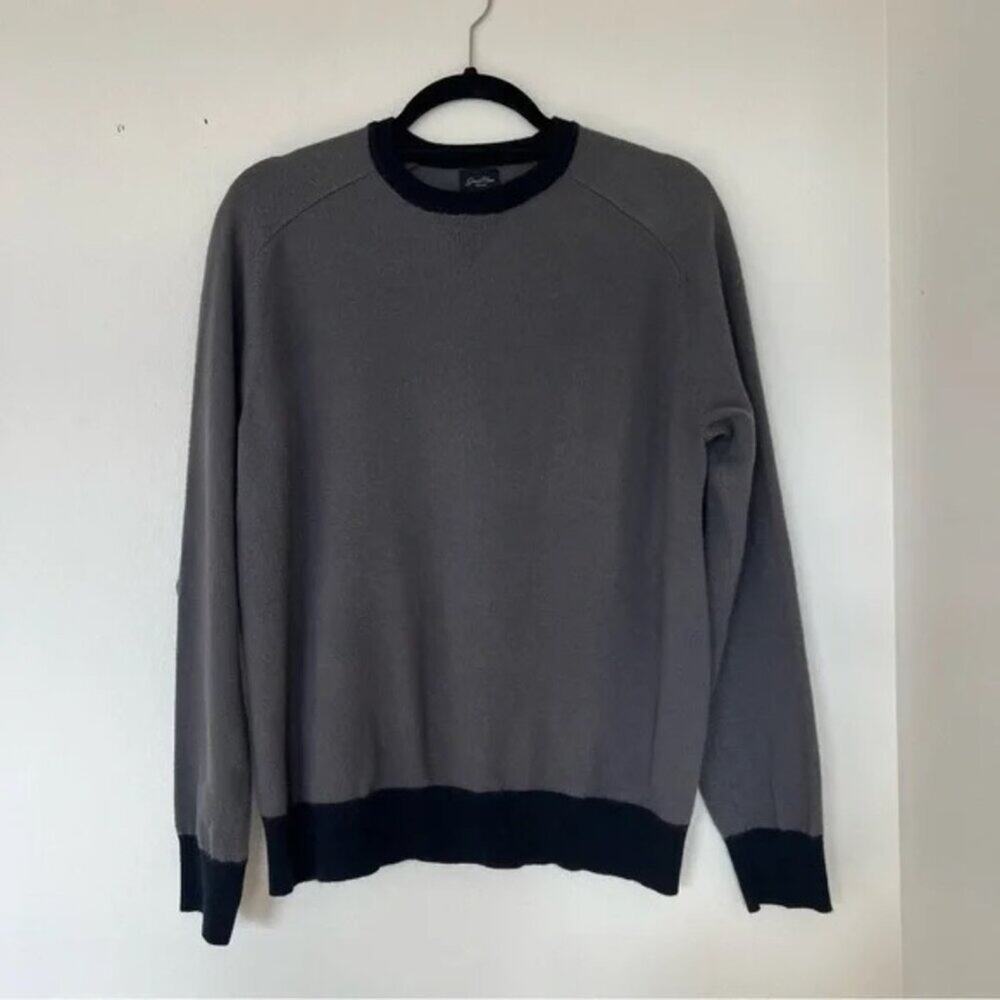 Good Man Brand Grey Wool Blend Contrast Hem Crewneck Sweater